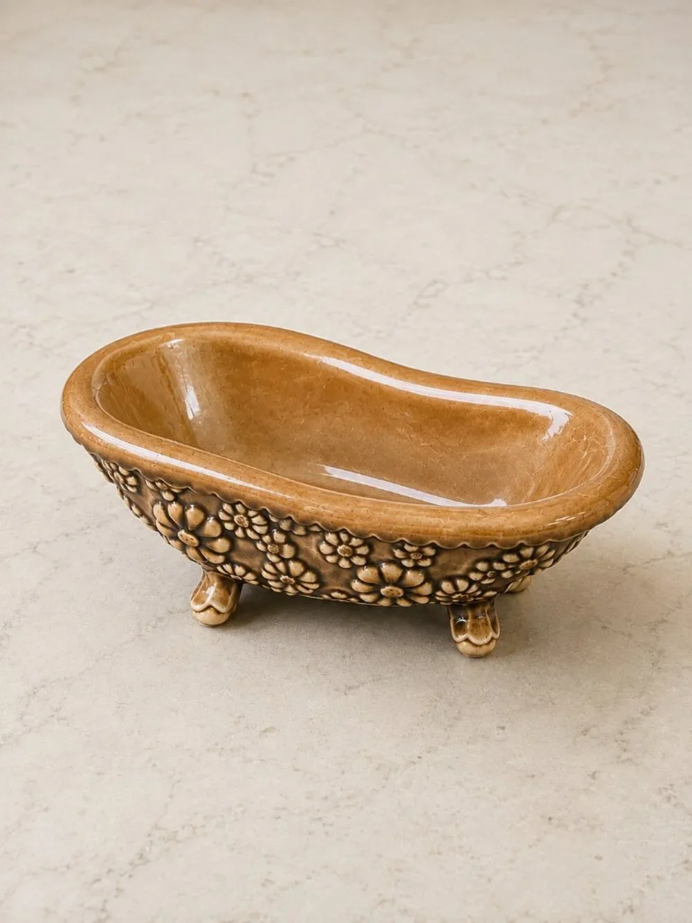 Vintage Arnel’s Ceramic Bathtub Soap Trinket Dish Floral Clawfoot Vanity Decor